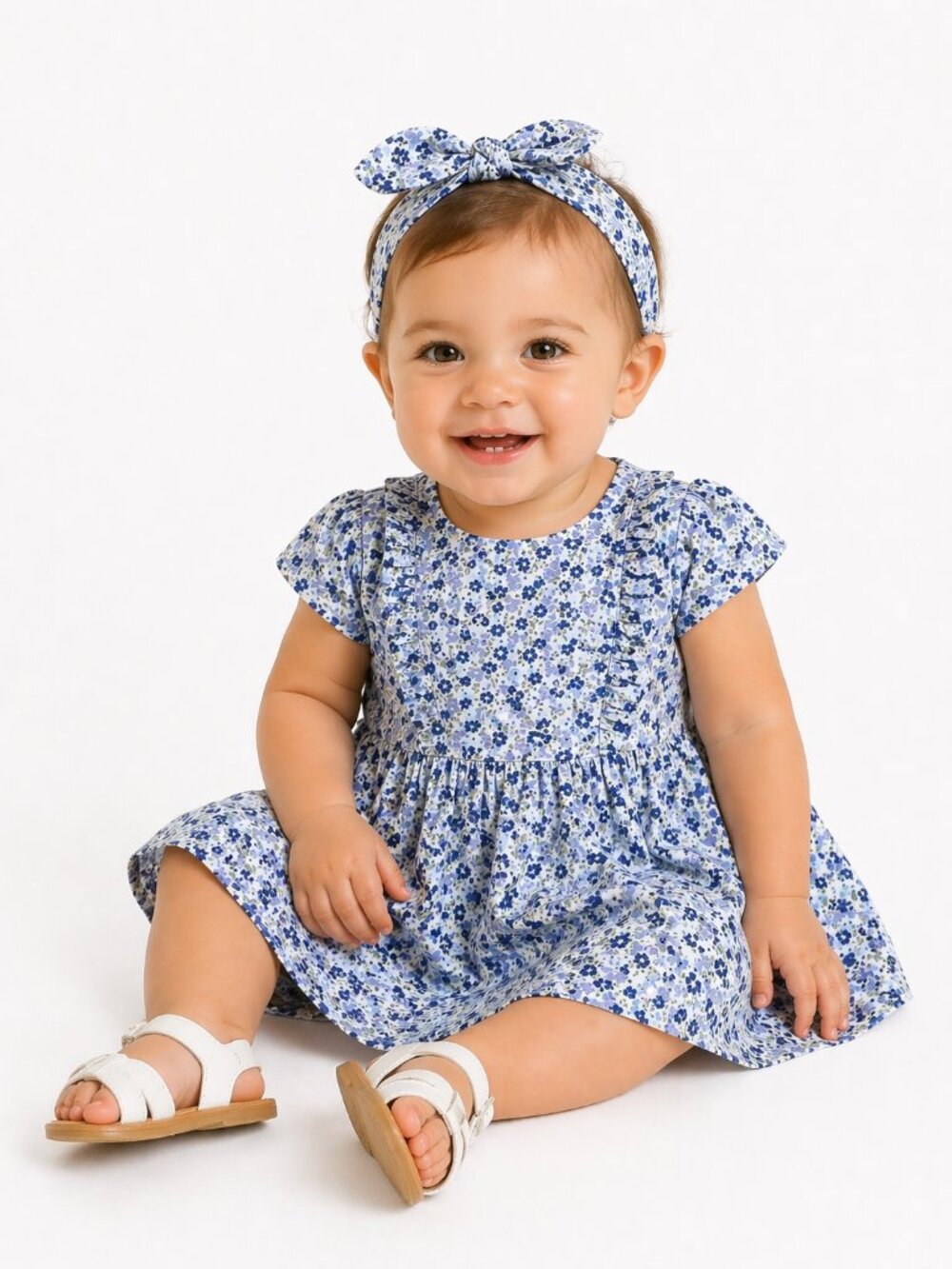 NEW Baby OshKosh B'gosh Blue Floral Ruffle Cap Sleeve Cotton Dress Size 24M